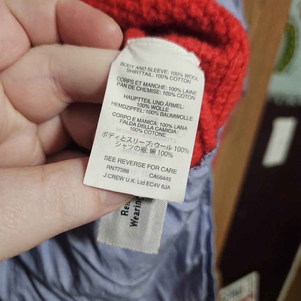 J.Crew Red Lambswool Long Sleeve Crew Neck Sweater Blue Shirttail Zipper!